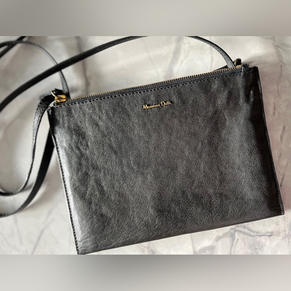 Massimo Dutti Stylish Black Leather Crossbody Bag